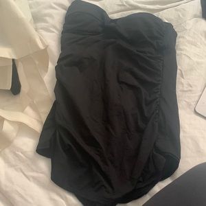 Backless strapless black one piece bathing suit